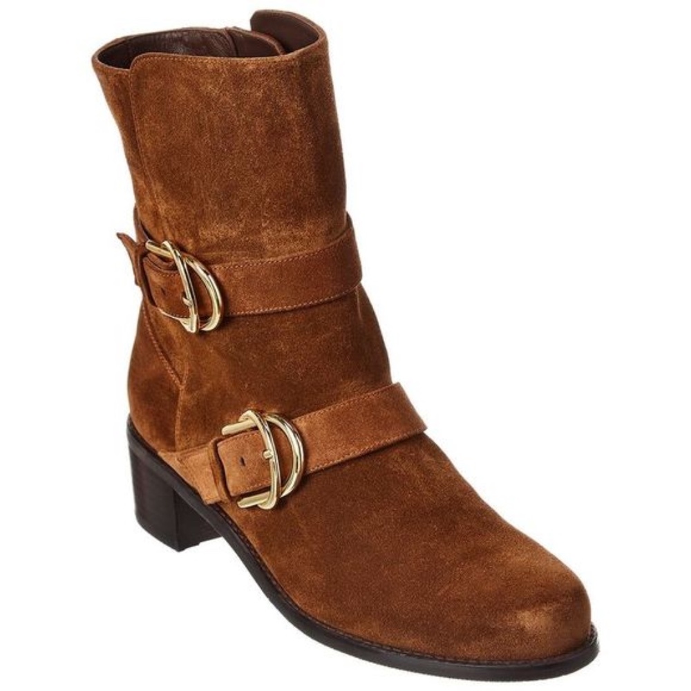 Stuart Weitzman Britain Reserve Suede Bootie - Brown - Moto Biker - 6 M